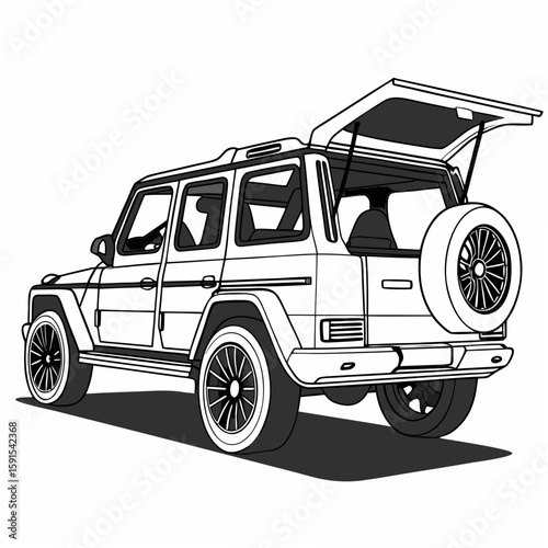 Luxury suv with open trunk and spare tire convertible