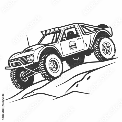 Off road truck climbing dirt hill monster truck dune buggy