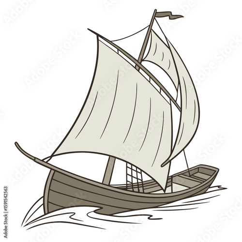 Old sailing boat with tan sails ship vessel