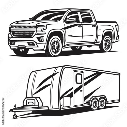 Pickup truck and trailer illustration vehicle transport