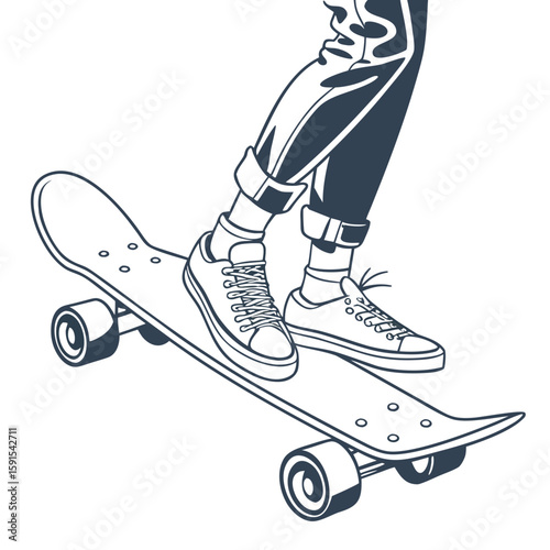 Person riding skateboard skating feet