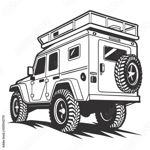 Rugged off road camper with roof rack adventure vehicle camping van