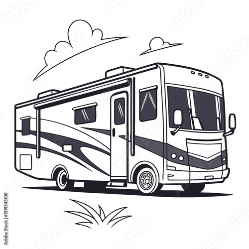 Motorhome with large windows and clouds vehicle transport