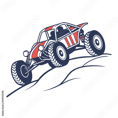 Red and blue off road buggy racing dune buggy sand
