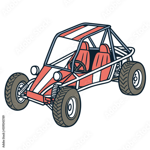 Red and white off road buggy vehicle recreational
