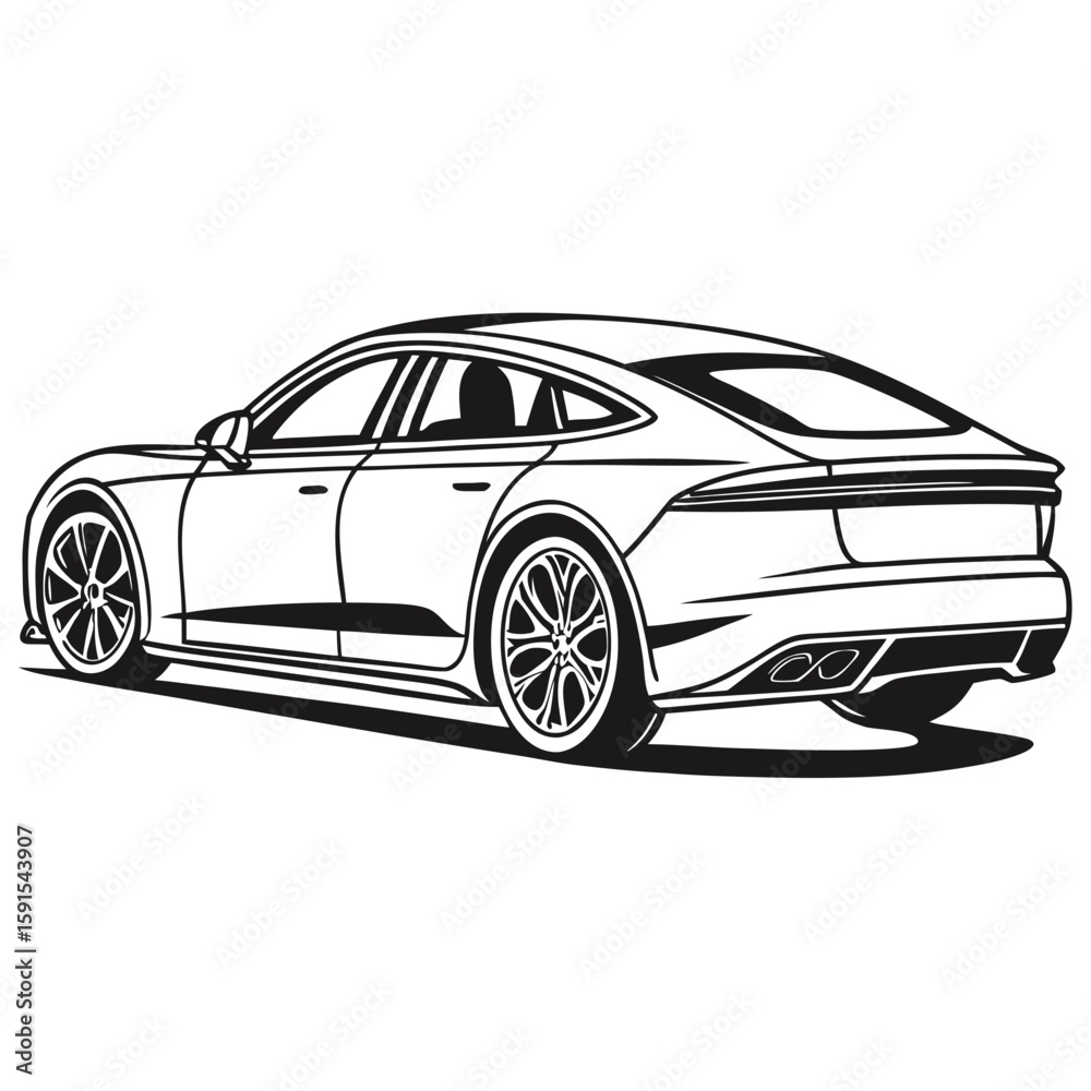 Fototapeta premium Sleek black electric sedan rear view electric car luxury vehicle
