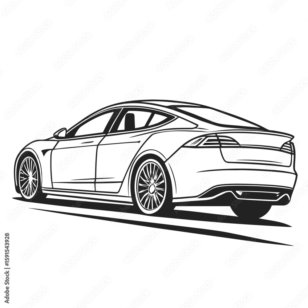 Naklejka premium Sleek black electric sedan side profile electric car luxury vehicle