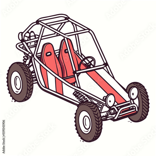 Red buggy with exposed frame and tires off road vehicle
