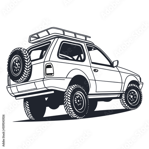 Off road vehicle with spare tire and roof rack tires