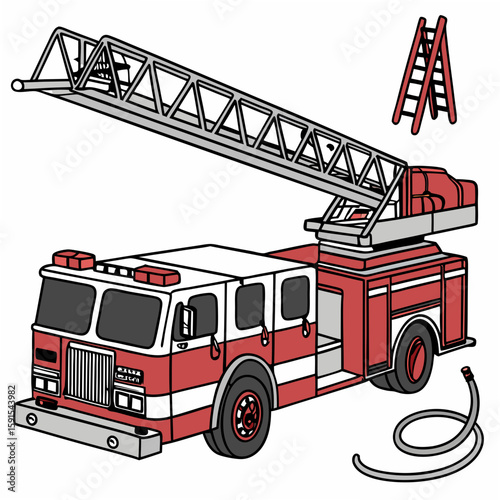 Red Fire Truck Ladder Hose rescue emergency