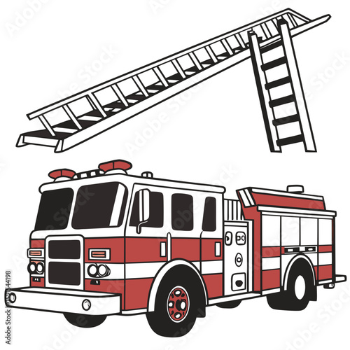 Red fire truck with ladder rescue emergency vehicle