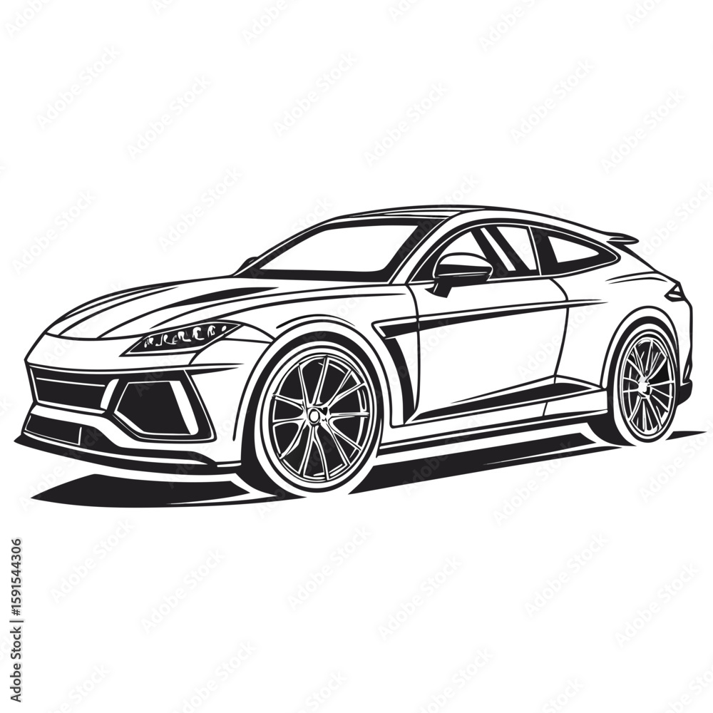 Fototapeta premium Sleek black sports coupe with aerodynamic lines sports car black and white