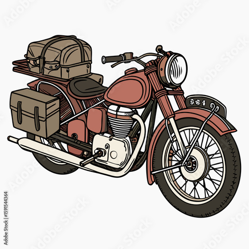 Red vintage motorcycle with luggage travel sidecar