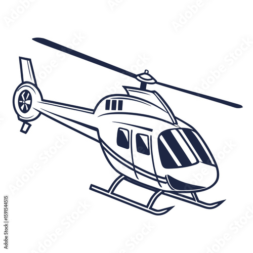 Sleek dark blue helicopter with rotor and skids rotorcraft aviation