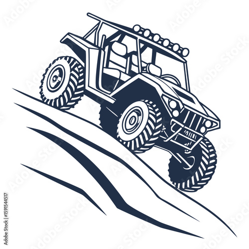 Rugged all terrain vehicle climbing hill off road vehicle