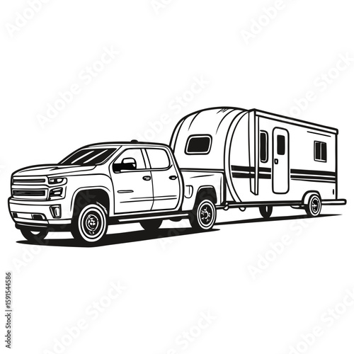 Pickup truck towing travel trailer camping