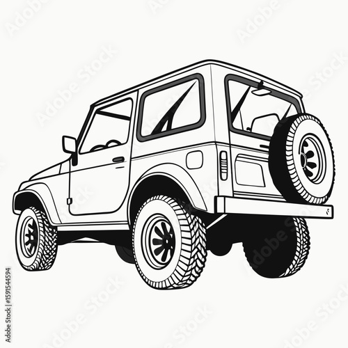 Rugged compact offroad vehicle with spare tire four wheel drive