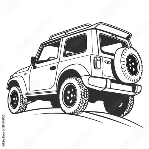 Rugged four wheel drive vehicle with spare tire off road