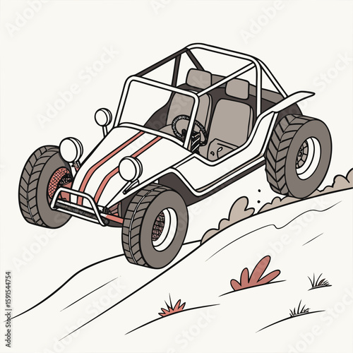 Rugged dune buggy with large tires off road vehicle
