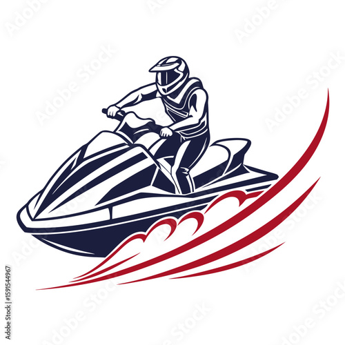 Racing jet ski rider with red water splashes helmet