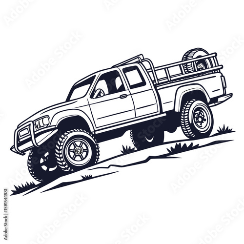 Rugged off road pickup truck climbing hill vehicle