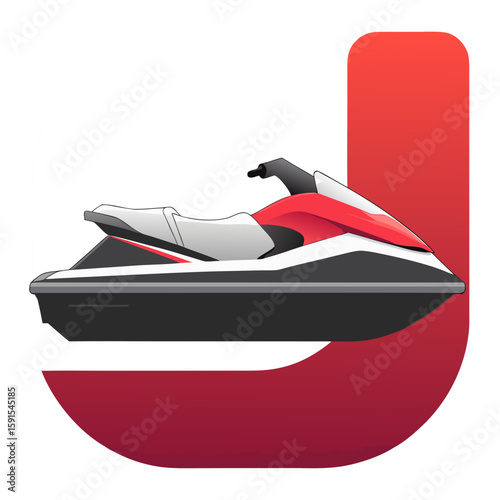 Sleek red white and black jet ski on water watercraft personal watercraft