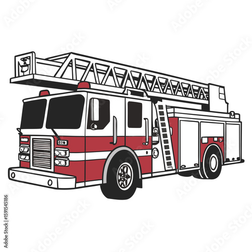 Red and white fire truck with ladder truck emergency vehicle