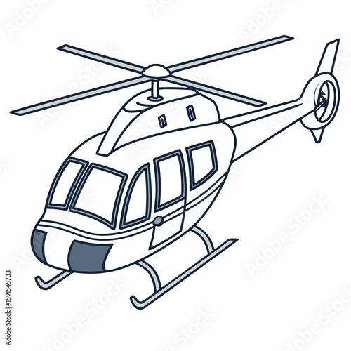 Sleek white helicopter with dark blue accents and rotor blades aviation transport