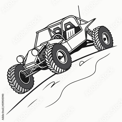 Rugged dune buggy with large tires off road vehicle