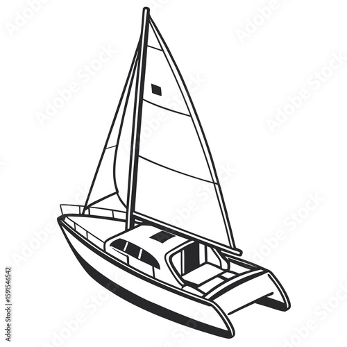 Sleek black and white catamaran sailboat illustration