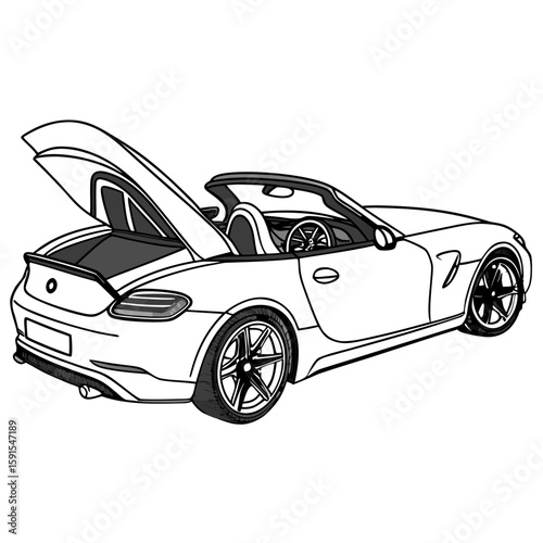 Sporty convertible car with open trunk roadster sports car