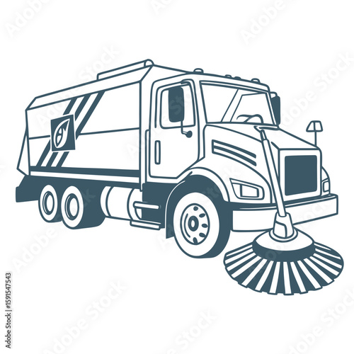 Sweeping truck with rotating brushes cleaning the road sweeper municipal vehicle