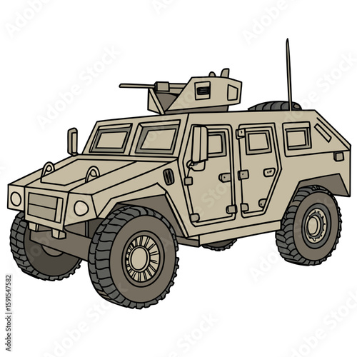 Tan armored transport vehicle with mounted weapon military vehicle armored car