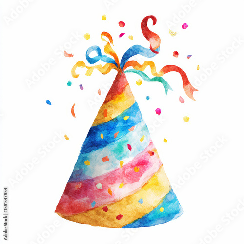 Colorful Birthday Hat with Streamers and Confetti for Celebrations