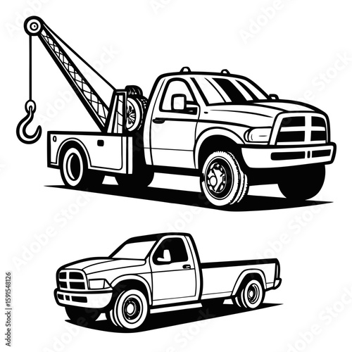 Tow truck and pickup truck illustration vehicle hook