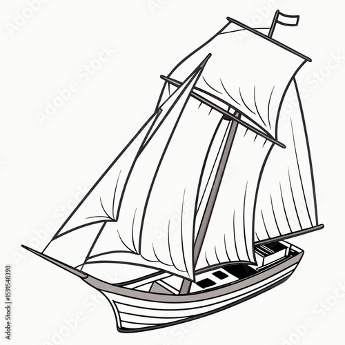 Traditional sailing vessel with billowing white sails and grey hull sailing boat