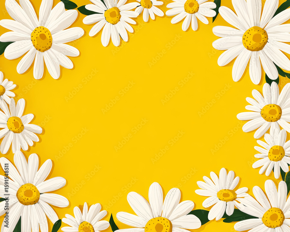 Fototapeta premium Bright Cartoon Daisies on Yellow Background for Vibrant Poster Design