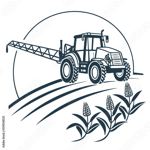 Tractor spraying crops in field agriculture farming