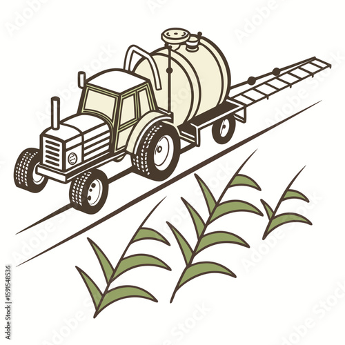 Tractor spraying crops with a boom sprayer agriculture