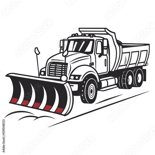 Snow plow truck with red accents vehicle winter