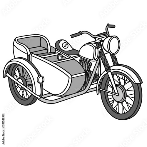 Vintage motorcycle with sidecar retro vehicle