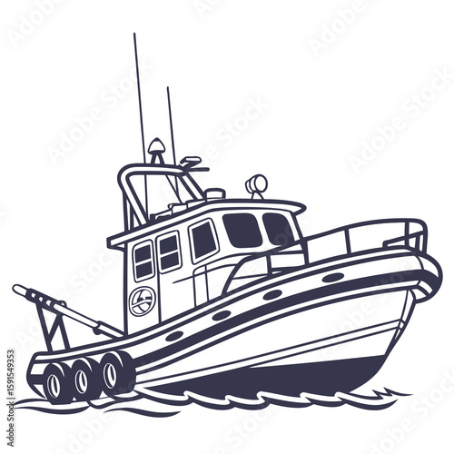 Towing vessel with cabin and towing equipment tow boat