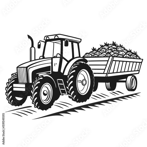 Tractor hauling produce trailer farm