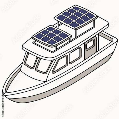 White boat with blue solar panels watercraft