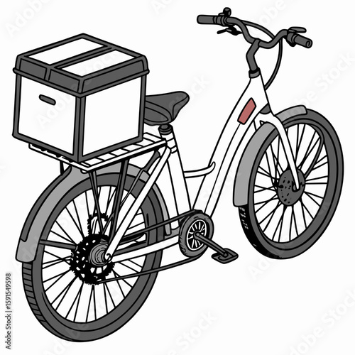 White bicycle with grey cargo box and wheels bike delivery