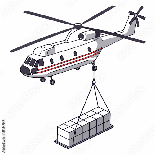 White cargo helicopter transporting external load aviation