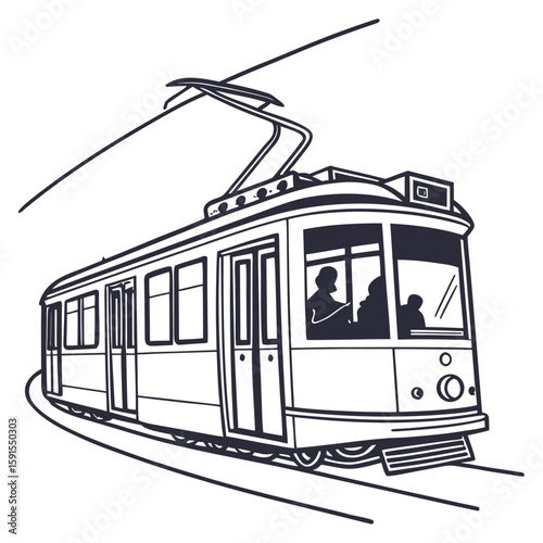 Vintage tram with passengers public transport transportation