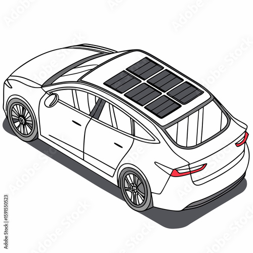 White electric car with solar roof white car modern car