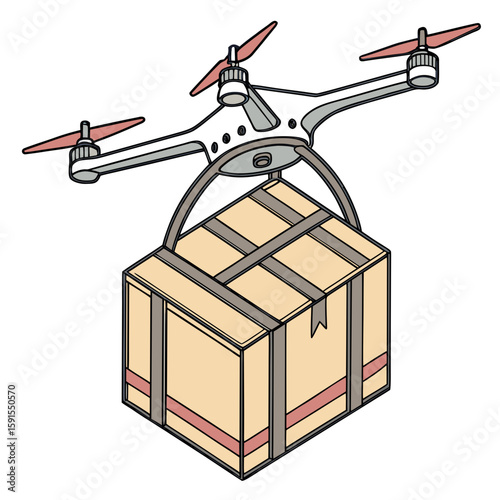 White drone carrying large parcel delivery cargo