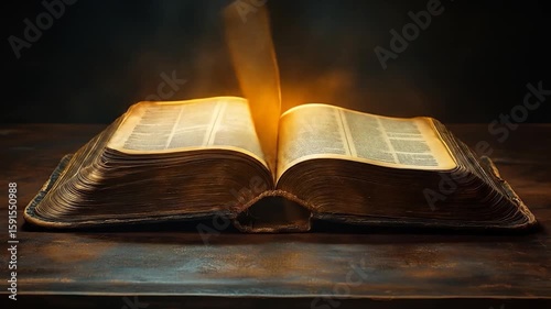 Glowing antique book pages turning.